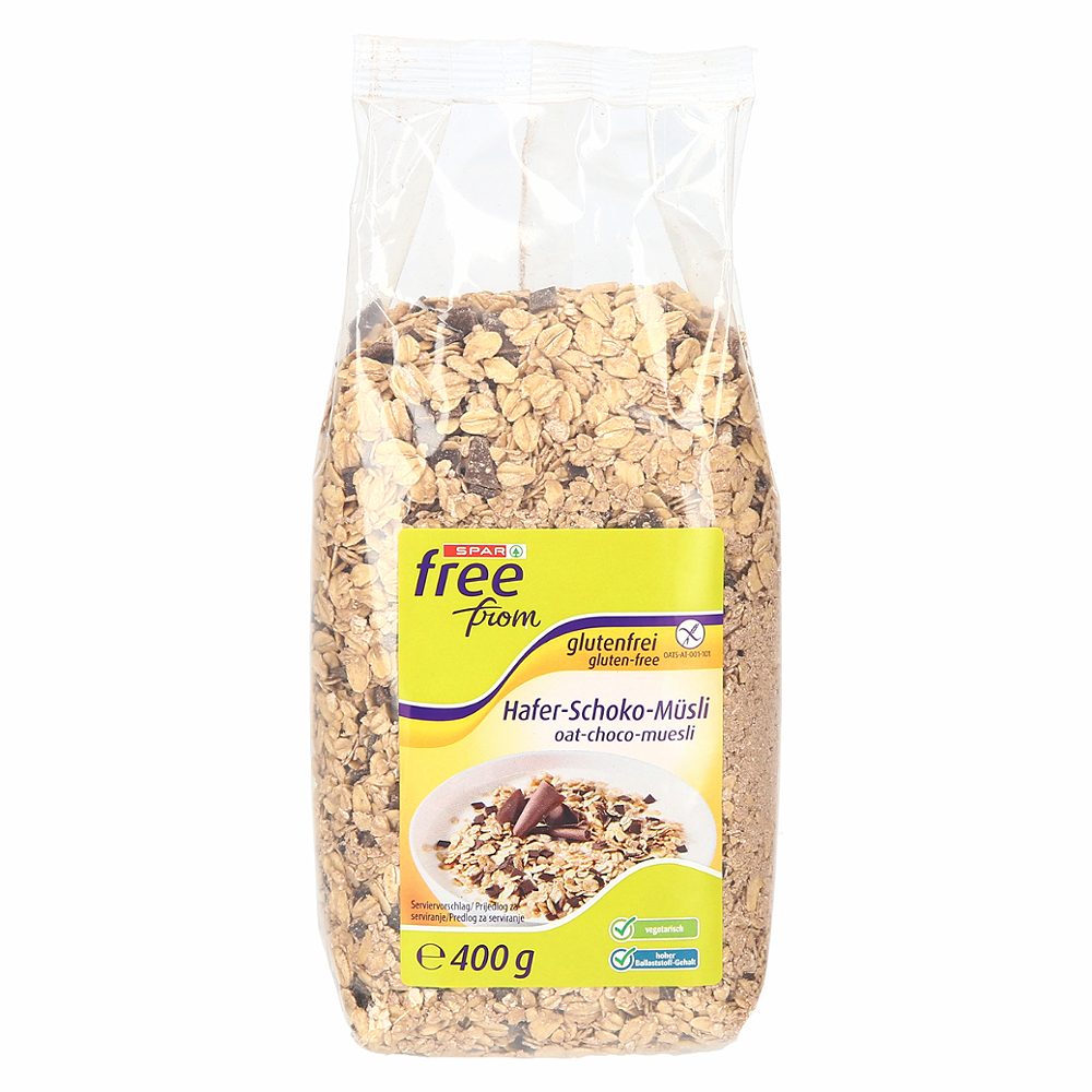 müsli s čokolado brez glutena spar free from, 400g