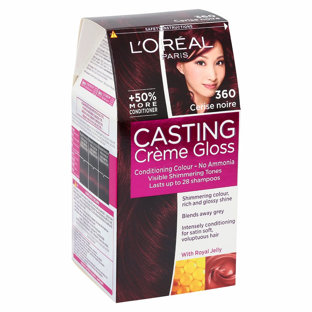 BARVA ZA LASE BREZ AMONIAKA, 360 ČRNA ČEŠNJA, CATING CREME GLOSS, L´OREAL