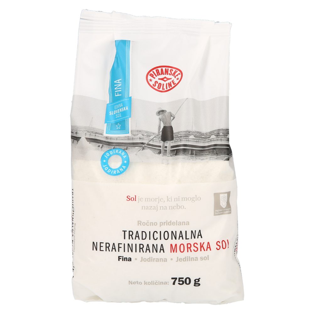 MORSKA SOL FINO MLETA JEDILNA, NERAFINIRANA, JODIRANA, PIRANSKE SOLINE, 750G