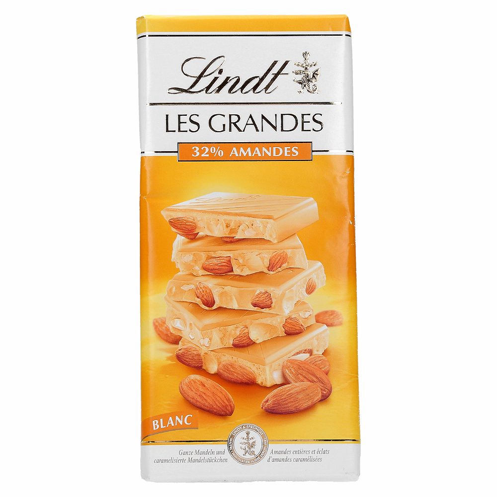 bela čokolada s celimi mandlji, amandes, les grandes, lindt, 150 g