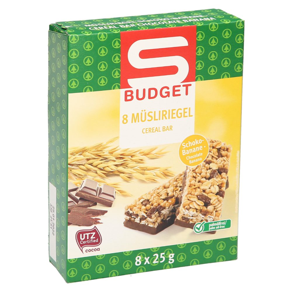 MÜSLI PLOŠČICA ČOKOLADA IN BANANA, S-BUDGET, 8/1, 200G