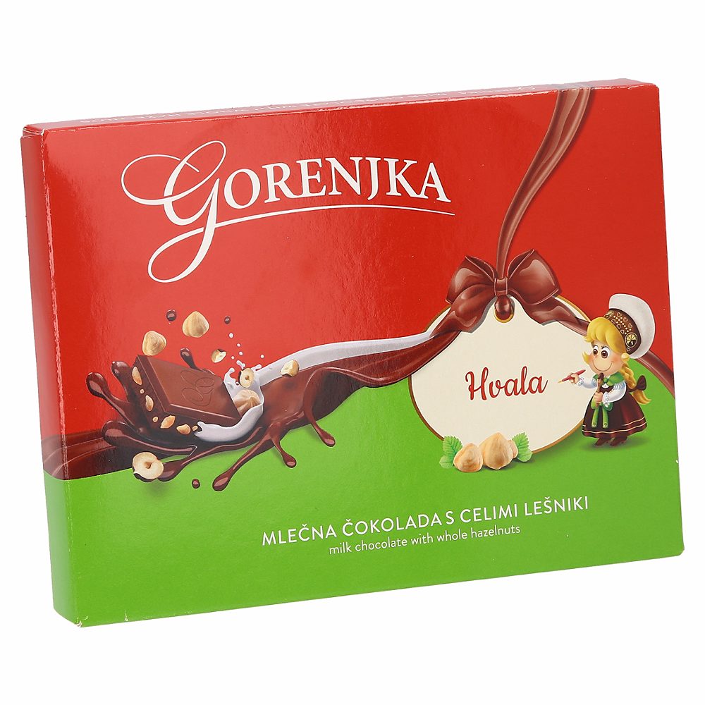 mlečna čokolada s celimi lešniki, gorenjka, 450g