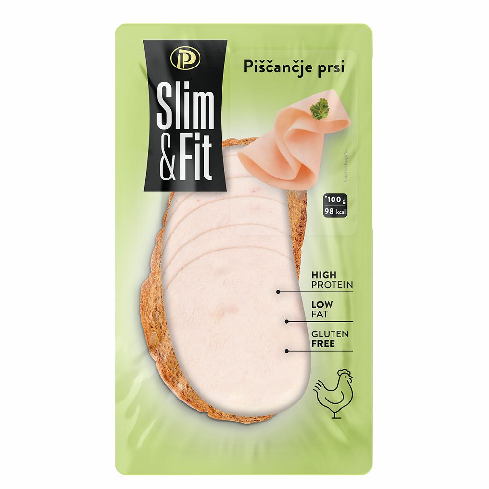 piščančje prsi, narezek, slim & fit, perutnina ptuj, 100 g