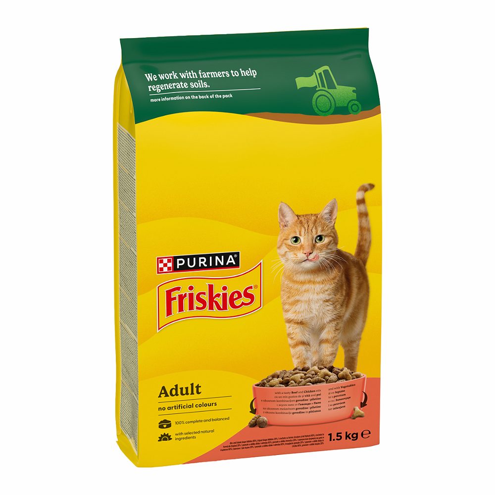 briketi za mačke z govedino, piščancem in zelenjavo adult friskies, purina, 1,5kg