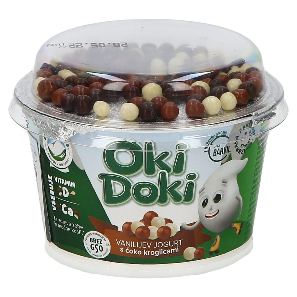VANILIJEV JOGURT S ČOKO KROGLICAMI OKI DOKI, ZELENE DOLINE, 150G