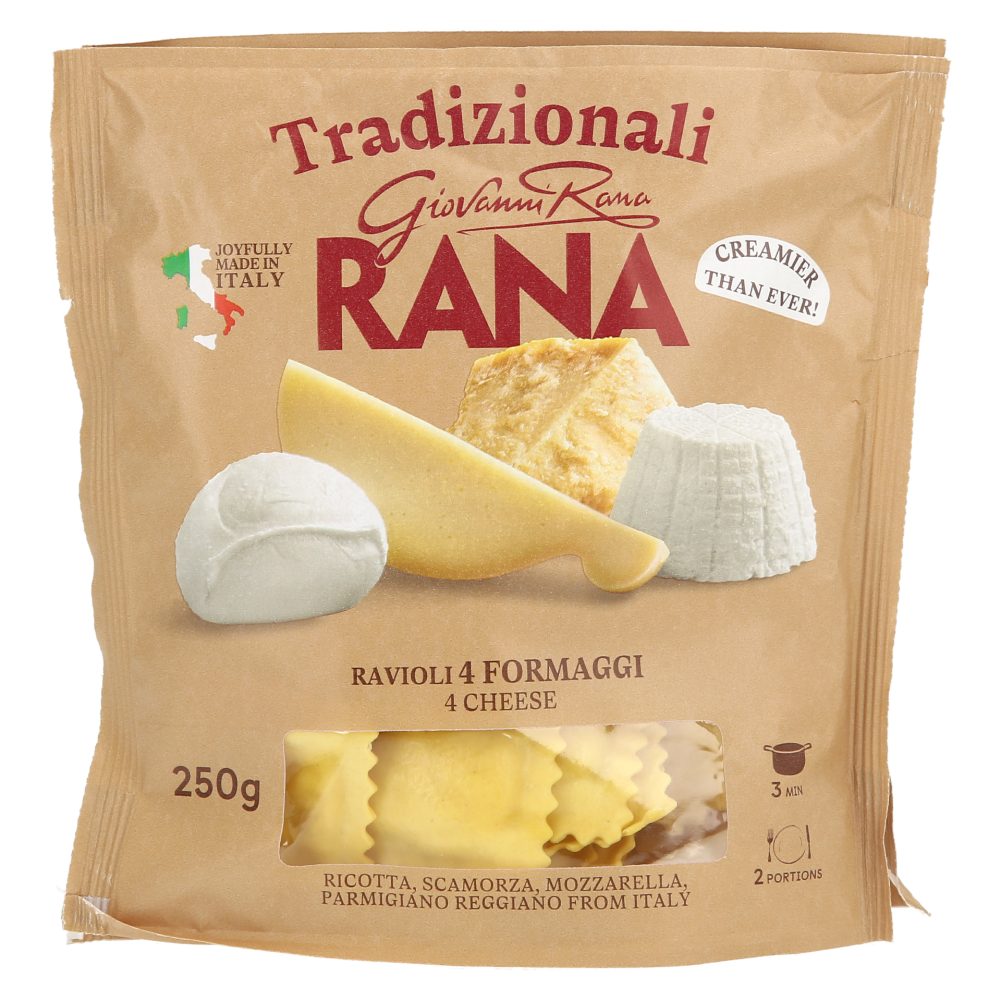 SVEŽE JAJČNE TESTENINE RAVIOLI S 4 SIRI, RANA, 250G