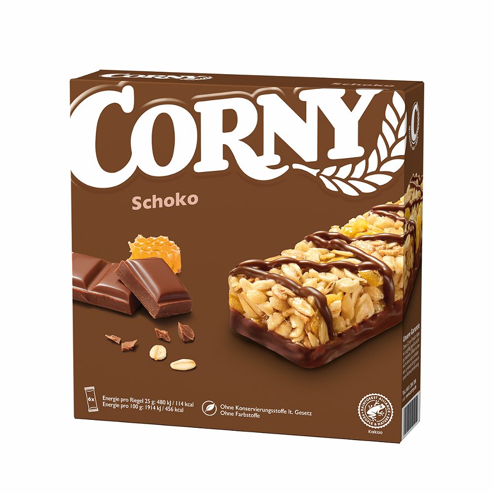 žitna ploščica prelita z mlečno čokolado, corny, 6/1, 150 g