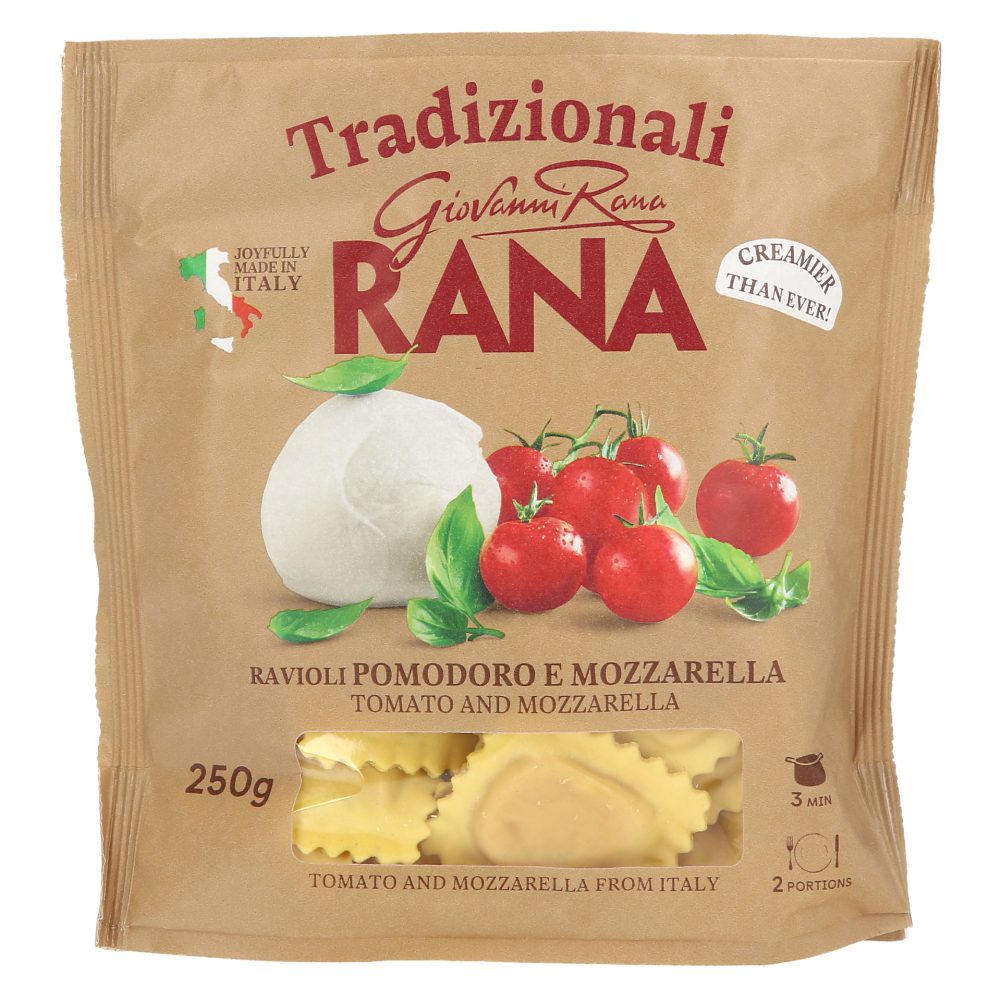 SVEŽE TESTENINE, RAVIOLI S PARADIŽNIKOM IN MOZZARELLO, RANA, 250G