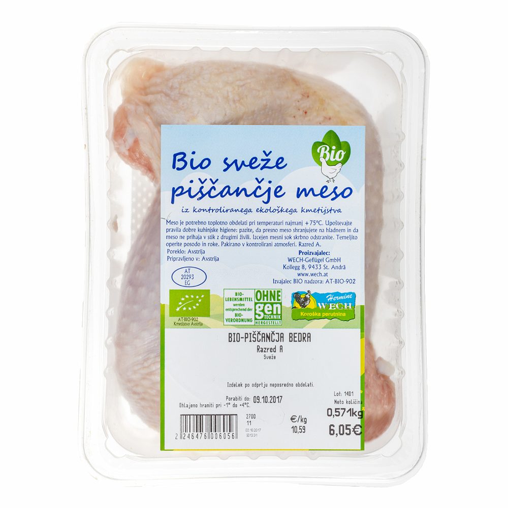 bio piščančja bedra, hermine wech, tehtano, enota 450g