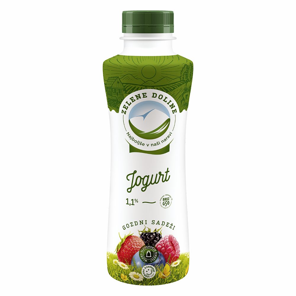 tekoči jogurt gozdni sadeži 1,1% m.m., zelene doline, 500g