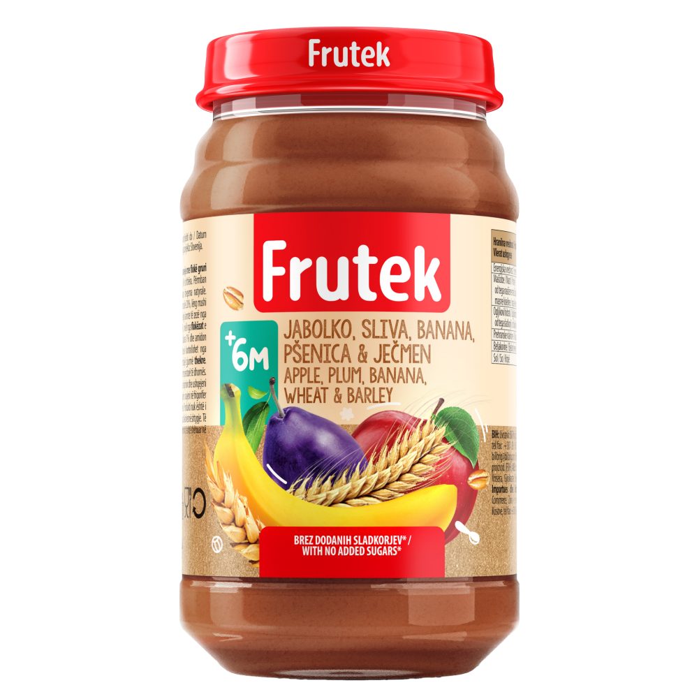 KAŠICA JABOLKO, SLIVA, BANANA, PŠENICA IN JEČMEN, FRUTEK, 190G