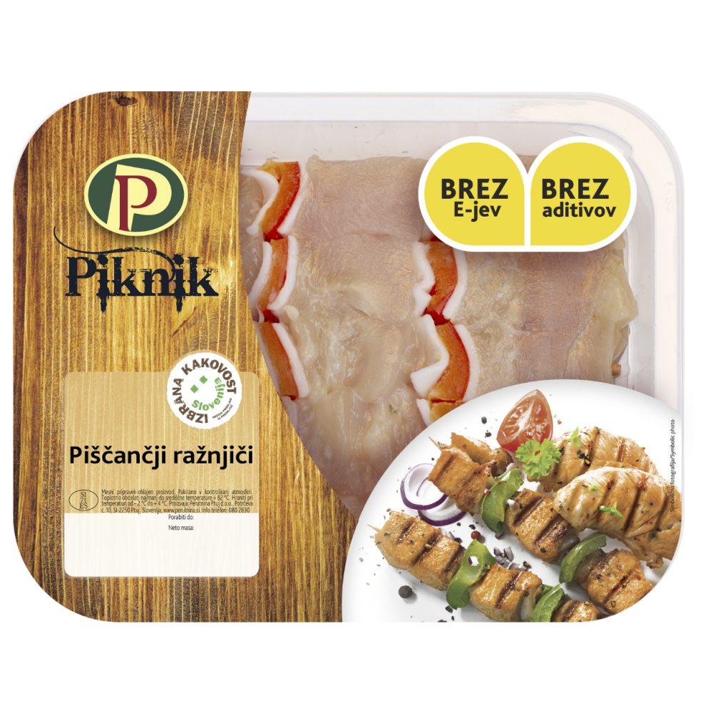 Piščančji ražnjiči Piknik, Perutnina Ptuj, pakirano, 400 g, IK