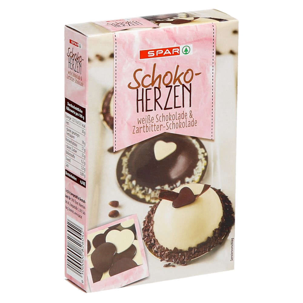 DEKOR SRČKI TEMNA IN BELA ČOKOLADA, SPAR, 80G