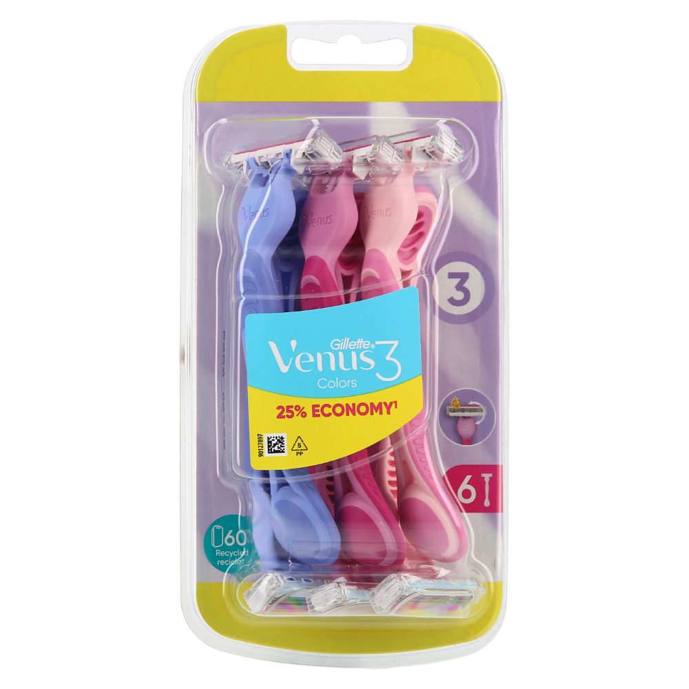 BRITVICE ŽENSKE ZA ENKRATNO UPORABO VENUS3 MULTICOLOR, GILLETTE, 6/1