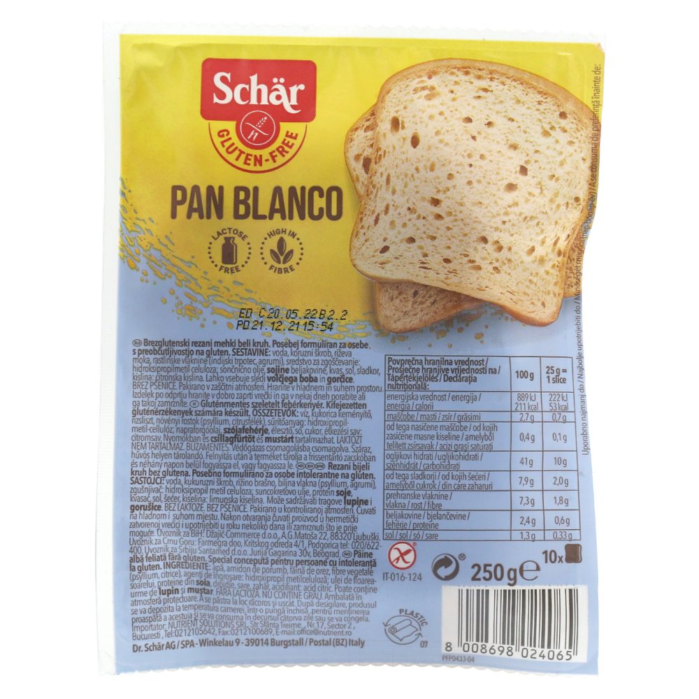 KRUH PAN BLANCO BREZ GLUTENA, REZANI, SCHÄR, 250G Brezglutenski rezani