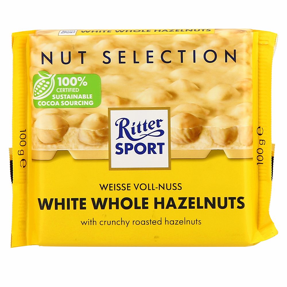 bela čokolada celi lešniki, ritter sport, 100g