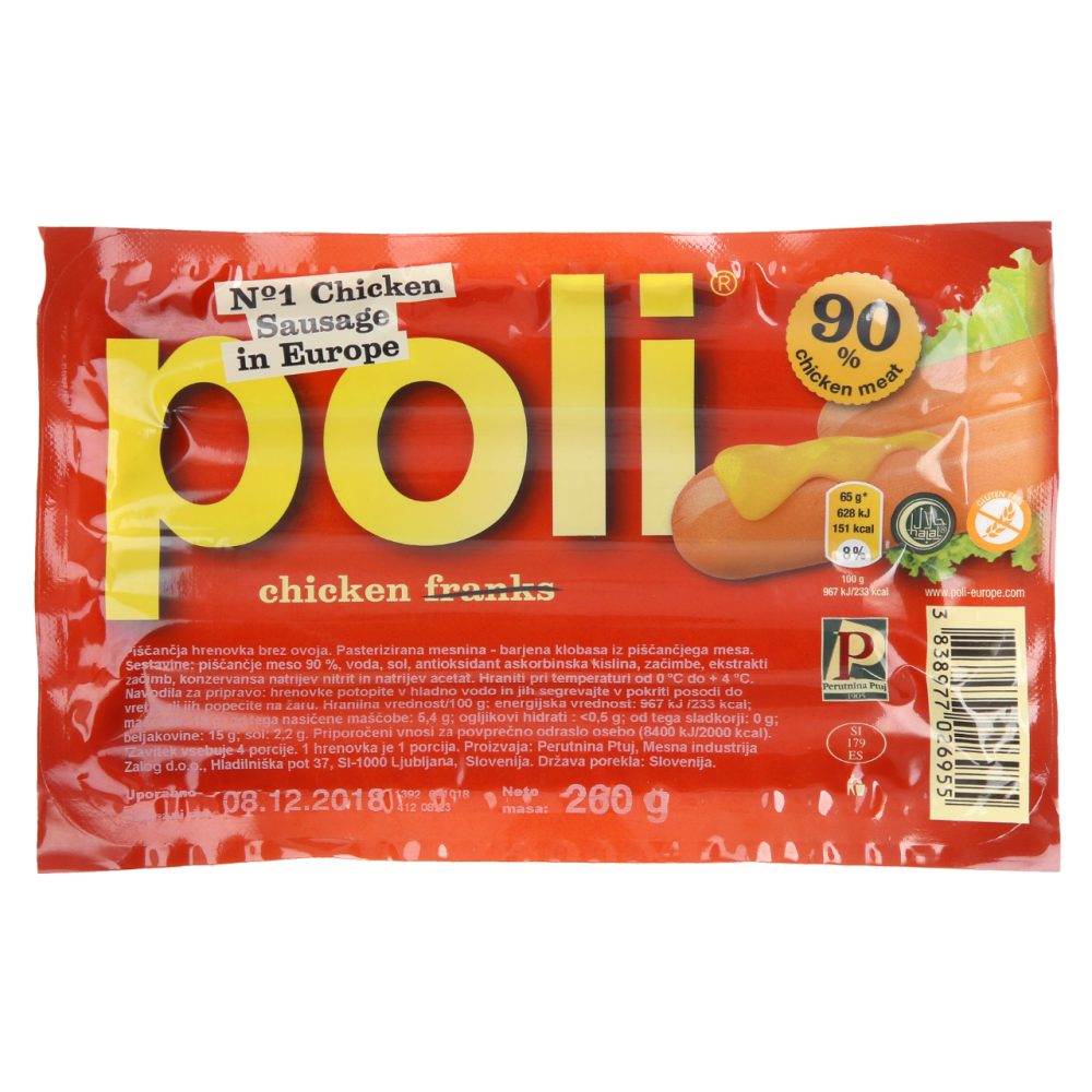 PIŠČANČJA HRENOVKA POLI, PERUTNINA PTUJ, 260G