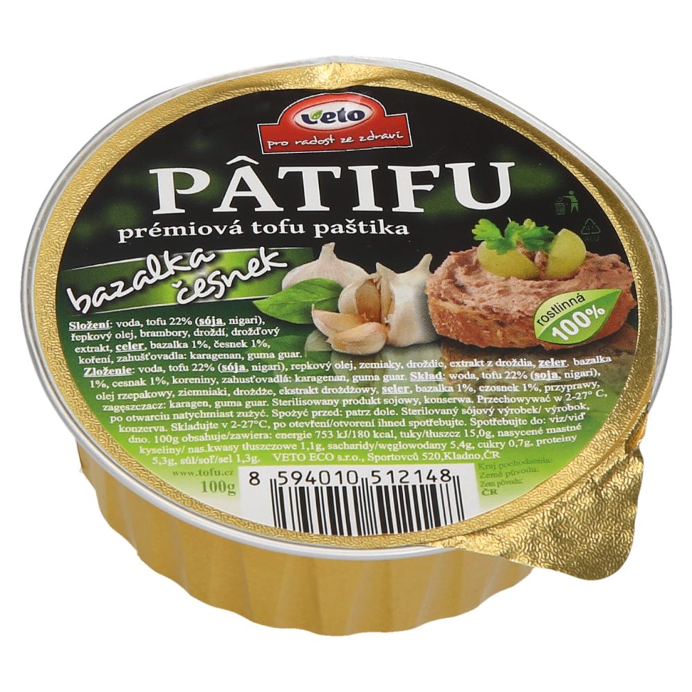 VEGANSKA PAŠTETA BAZILIKA IN ČESEN, PATIFU, 100G