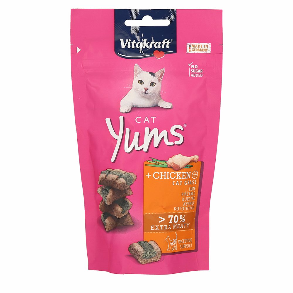 poslastica za mačke s perutnino in mačjo travo cat yums, vitakraft, 40g