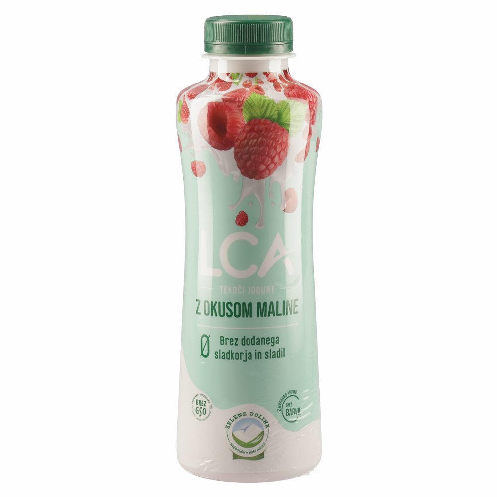 tekoči jogurt malina brez dodanega sladkorja in sladil lca, zelene doline, 500g