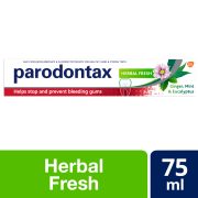 Slika produkta ZOBNA PASTA ZA NEGO IN POMOČ PRI KRVAVENJU DLESNI HERBAL FRESH, PARODONTAX, 75ML