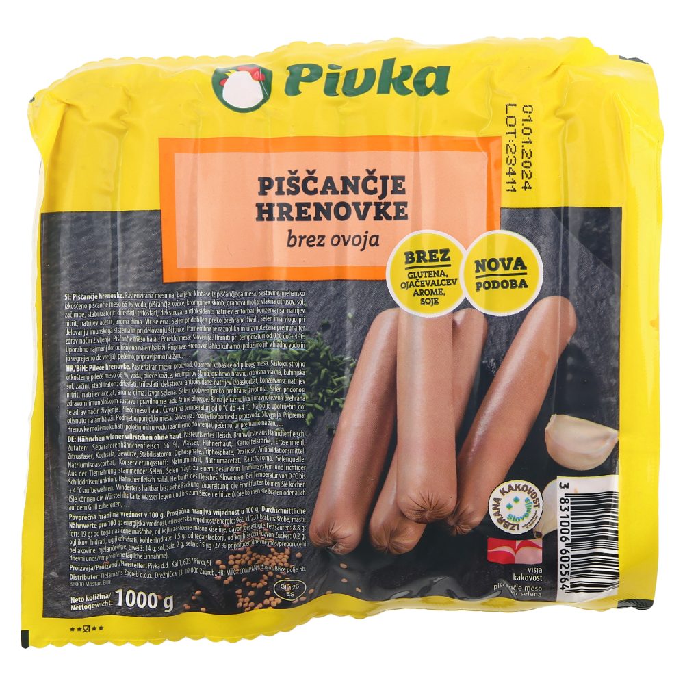 piščančje hrenovke brez ovoja