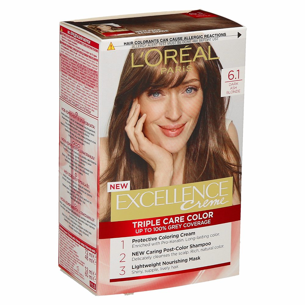 barva za lase, 6.1 dark ash blonde, excellence, l´oreal