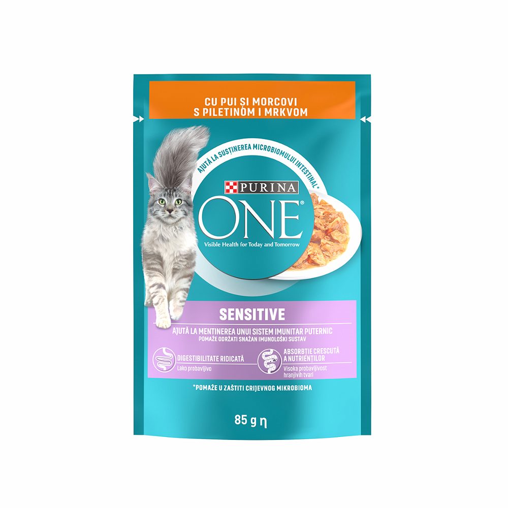 mokra hrana za mačke piščanec in korenje sensitive, one purina, 85g