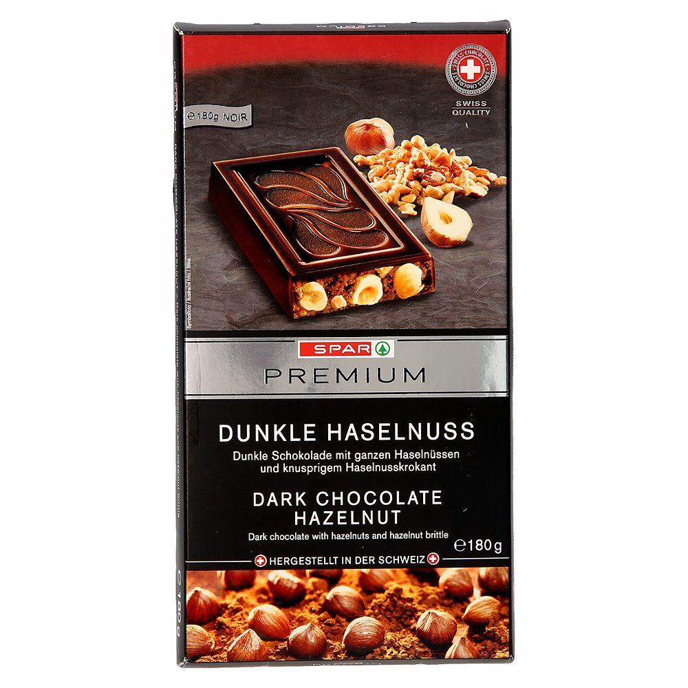 čokolada celi lešniki in krokant, spar premium, 180g