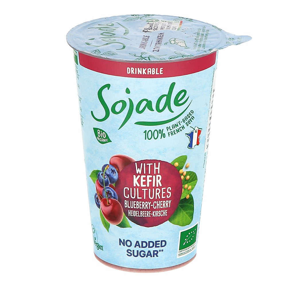 bio veganska alternativa kefirju, borovnica in češnja, sojade, 250g
