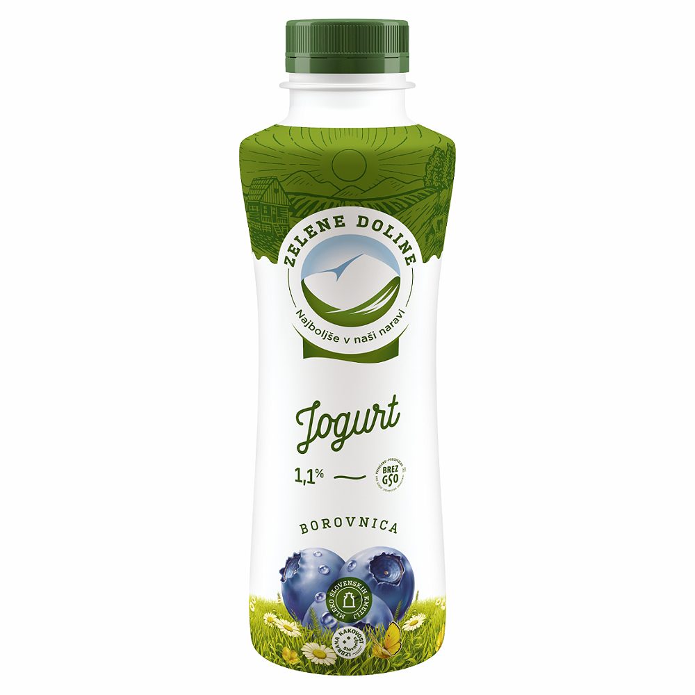 tekoči jogurt borovnica 1,1% m.m., zelene doline, 500g