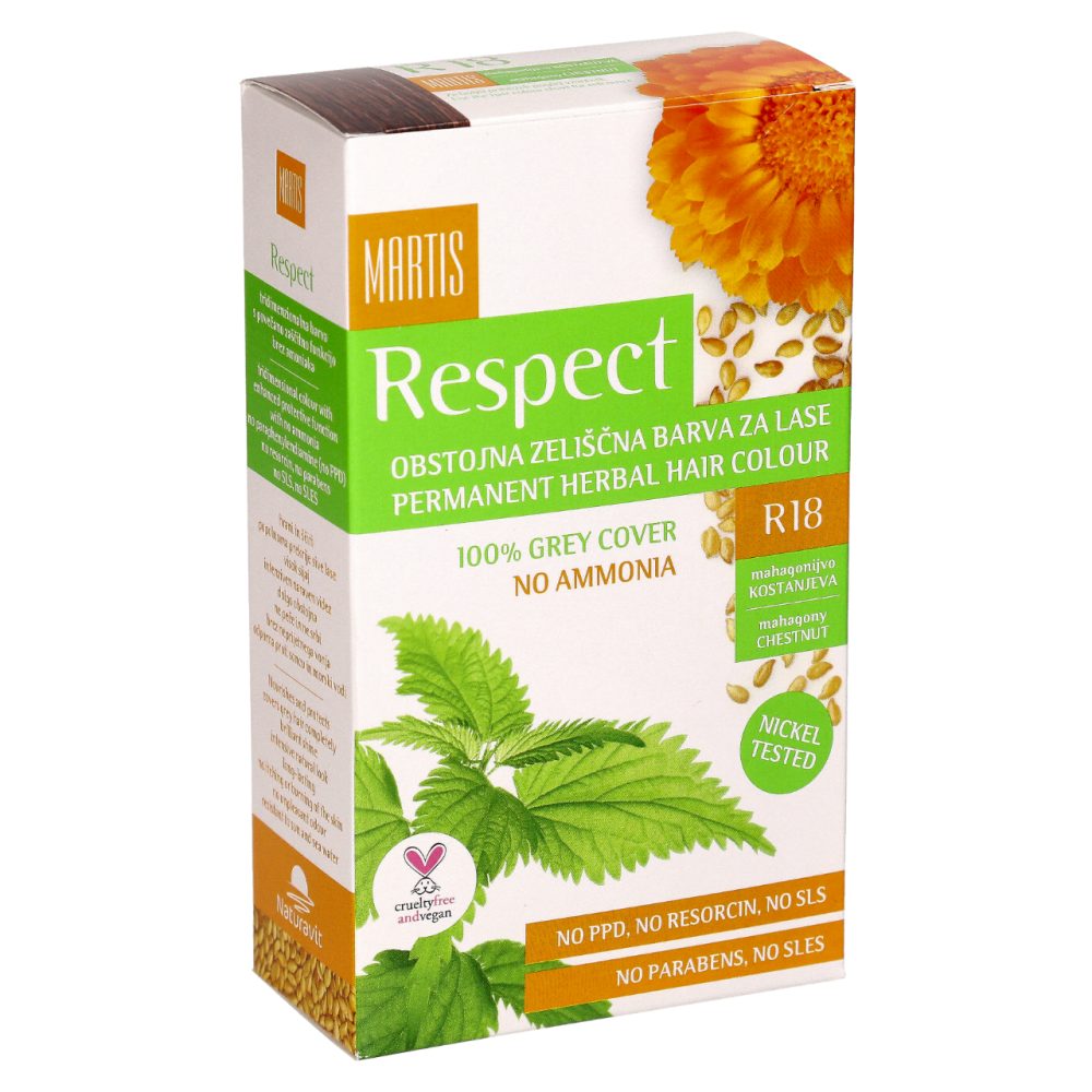ZELIŠČNA BARVA ZA LASE R18 MAHAGONIJ KOSTANJEVA, RESPECT