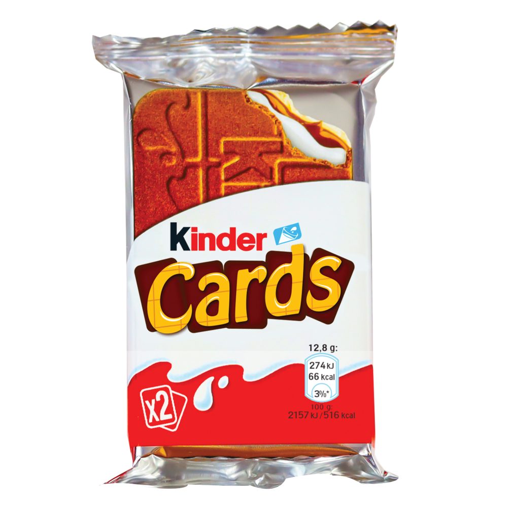 Vafelj z mlečnim kakavovim polnilom, Kinder cards, 25,6 g