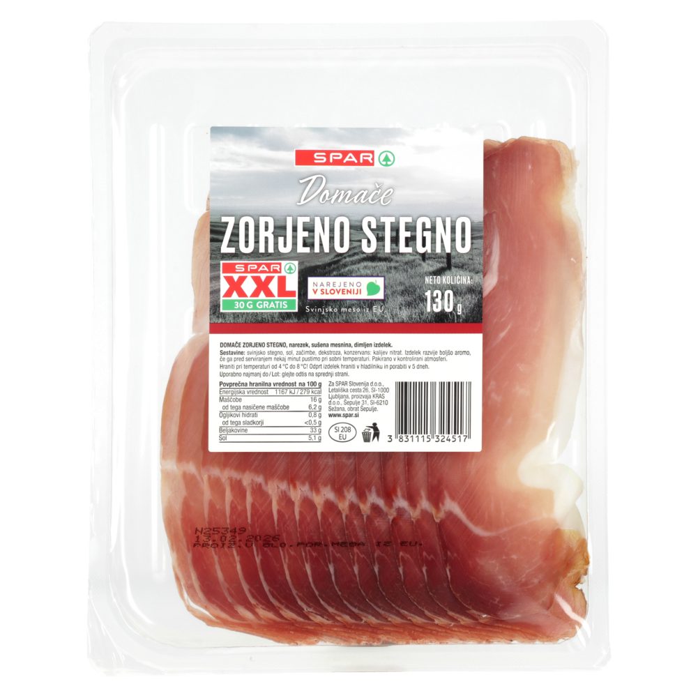 DOMAČE ZORJENO STEGNO, NAREZEK, SPAR, 130G, XXL