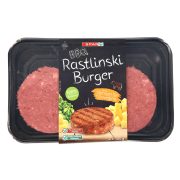 Slika produkta RASTLINSKI BURGER OKUS DIMLJEN SIR IN GOVEDINA, SPAR BBQ, 2X130G