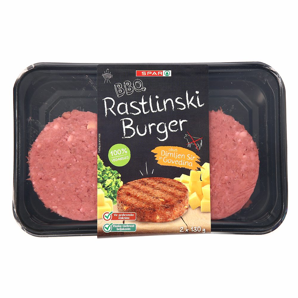 rastlinski burger okus dimljen sir in govedina, spar bbq, 2x130g