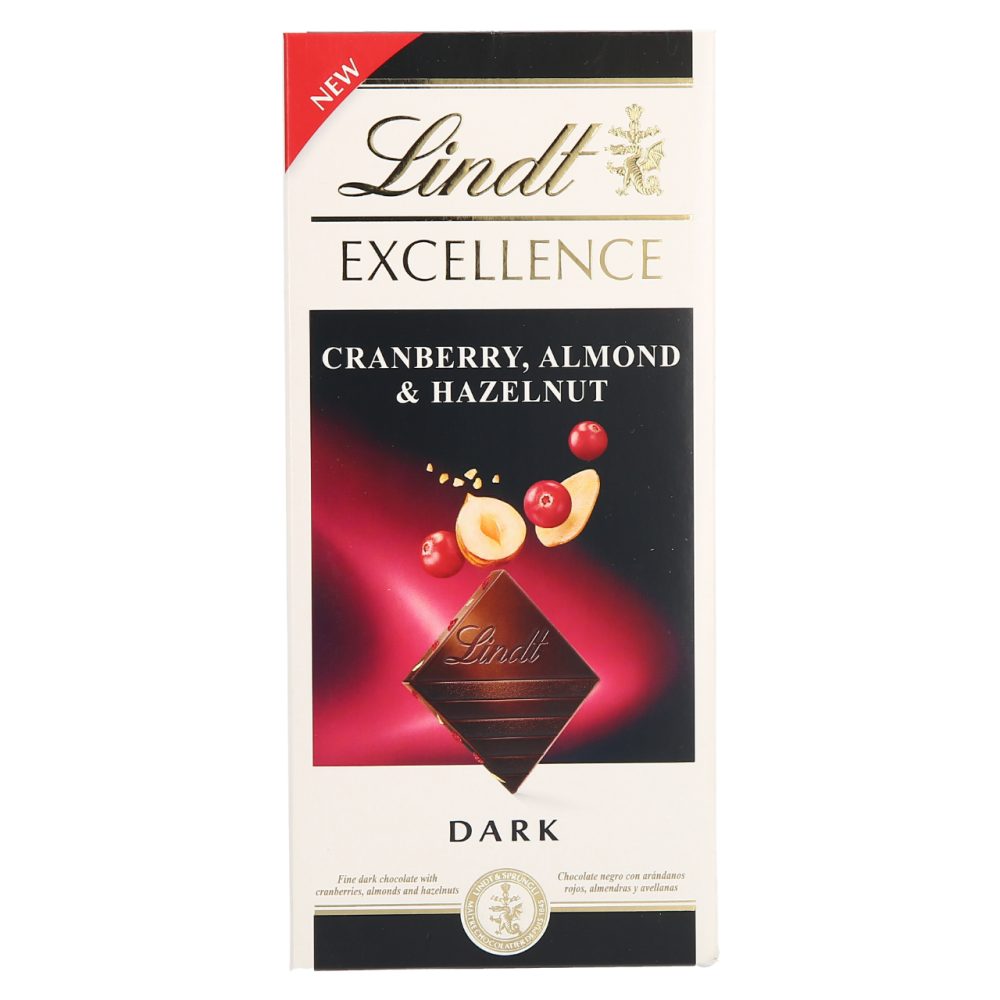 Temna čokolada Excellence z mandlji, lešniki in brusnicami, Lindt, 100 g