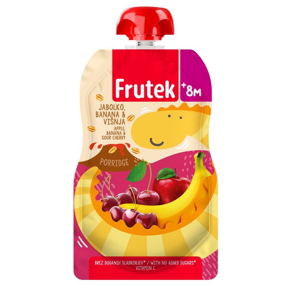 KAŠICA JABOLKO, BANANA IN VIŠNJA Z ŽITI FRUTEK, FRUCTAL, 100G