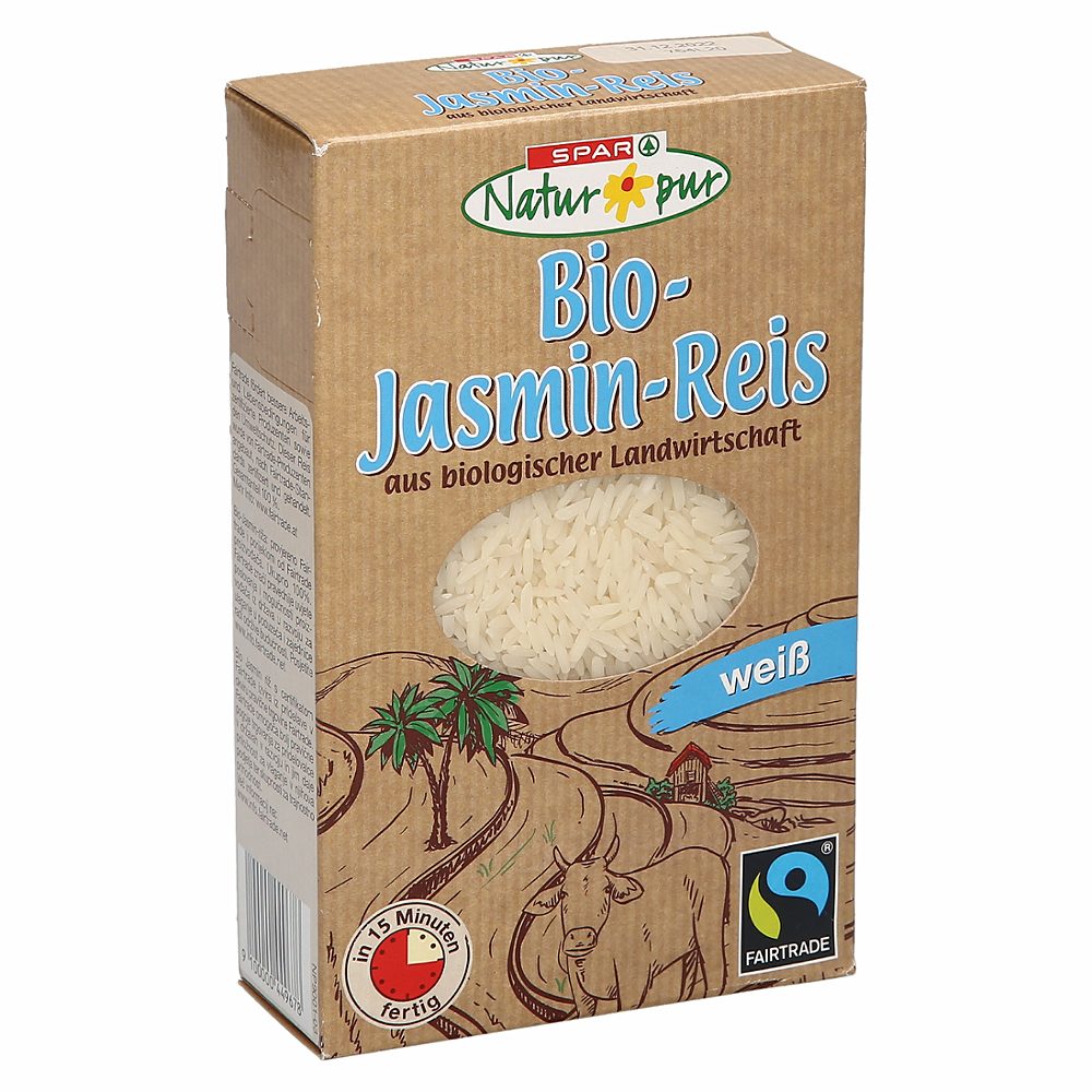 bio dolgozrnati beli riž jasmin, spar natur*pur, 500g