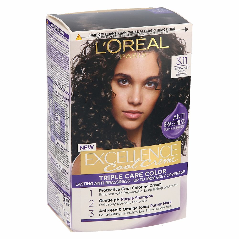 barva za lase 3.11 ultra ash dark brown, excellence cool creme, l´oreal