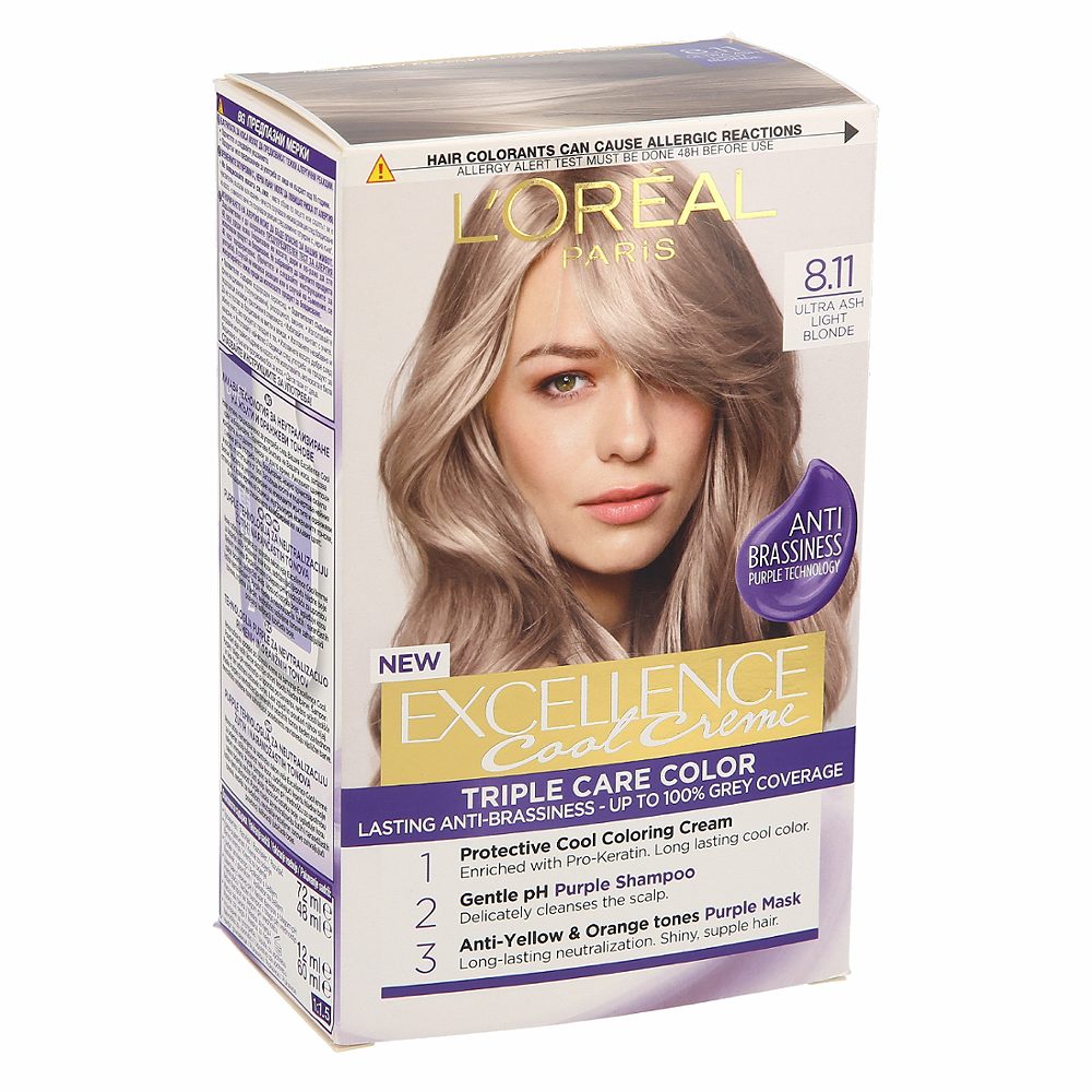 barva za lase 8.11 ultra ash light blonde, excellence cool creme, l´oreal