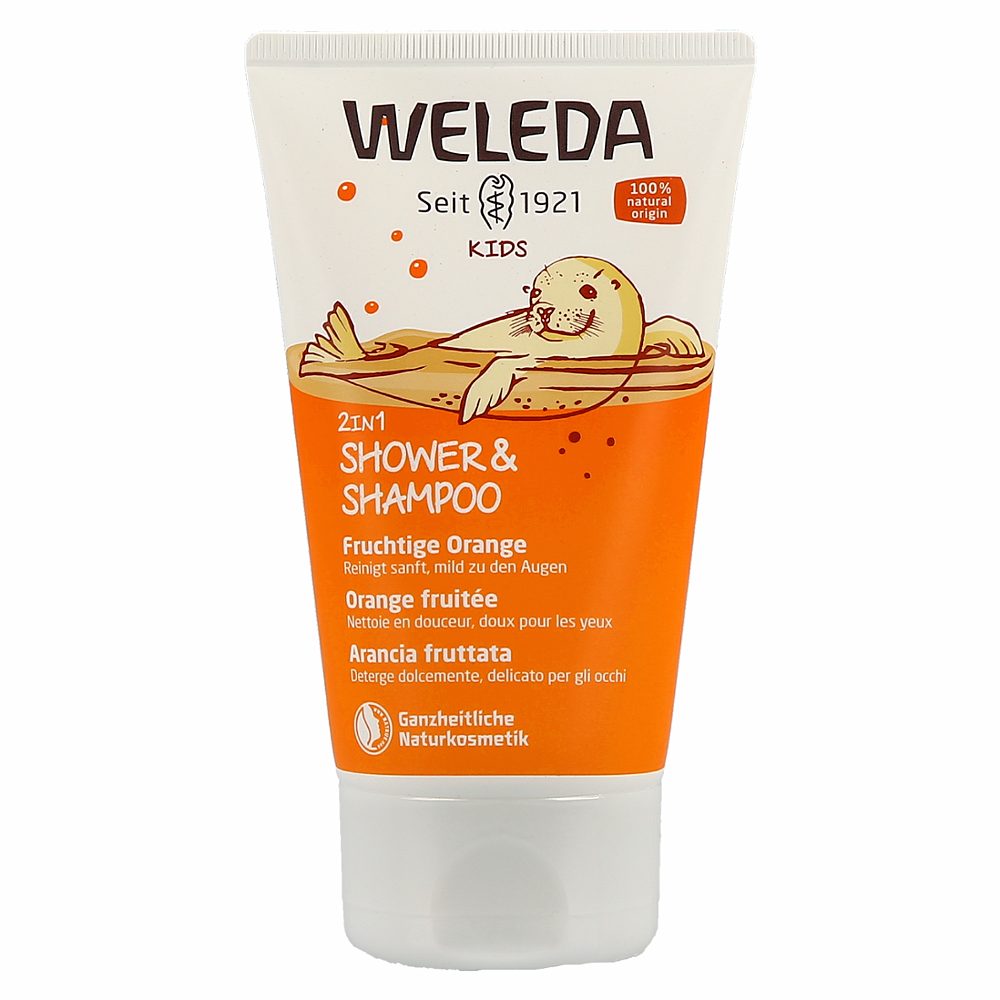 gel za prhanje in šampon 2v1 sočna pomaranča, weleda kids, 150ml