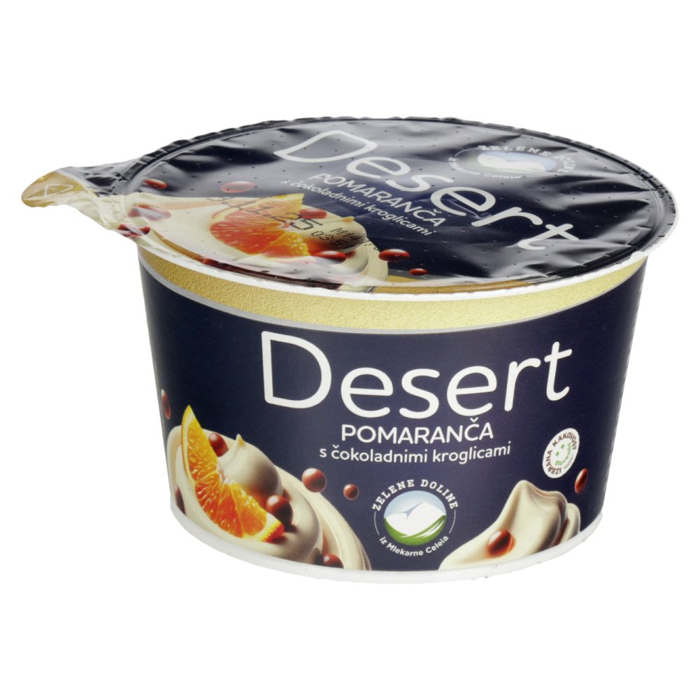 mlečni desert, jogurt s pomarančo in čokoladnimi kroglicami, zelene doline, 150 g