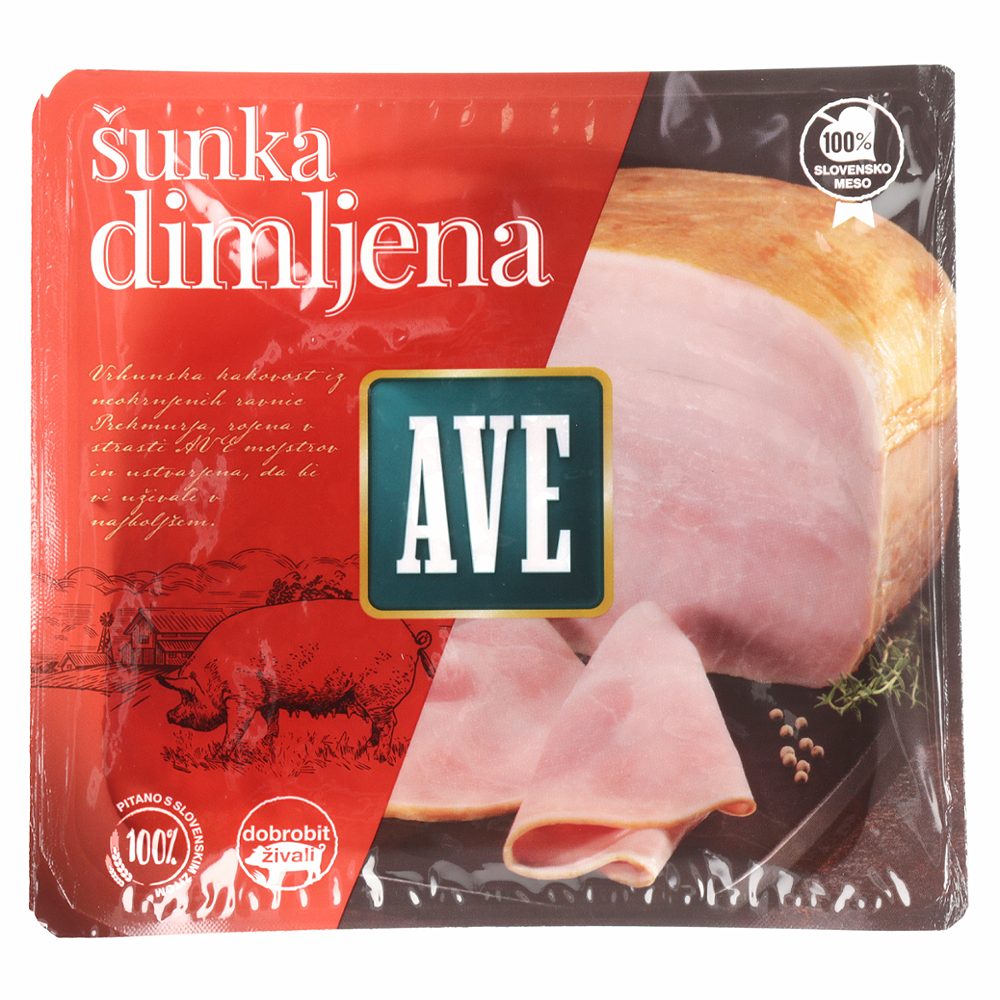 narezek šunka dimljena, ave, pakirano, 100 g