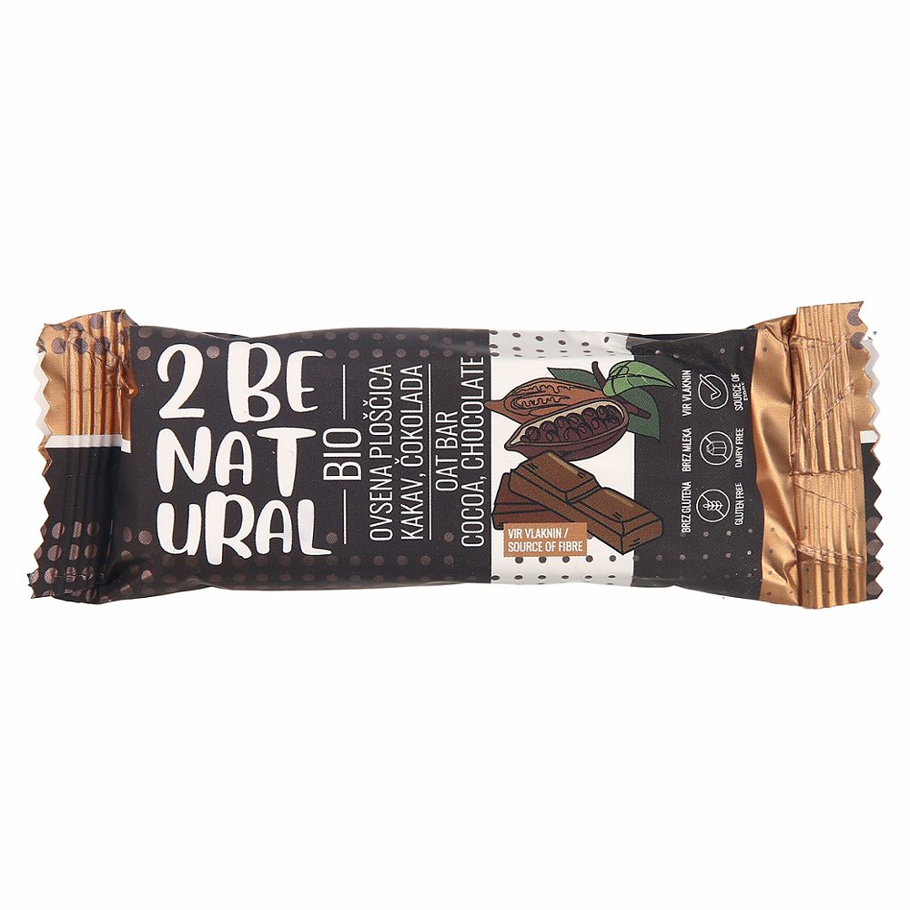 bio ovsena ploščica, kakav čokolada, 2 be natural, 40g