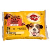 Slika produkta MOKRA HRANA ZA PSE V ŽELEJU MEŠANI IZBOR PIŠČANEC, TELETINA IN JETRA, PEDIGREE POUCH, 4X100G