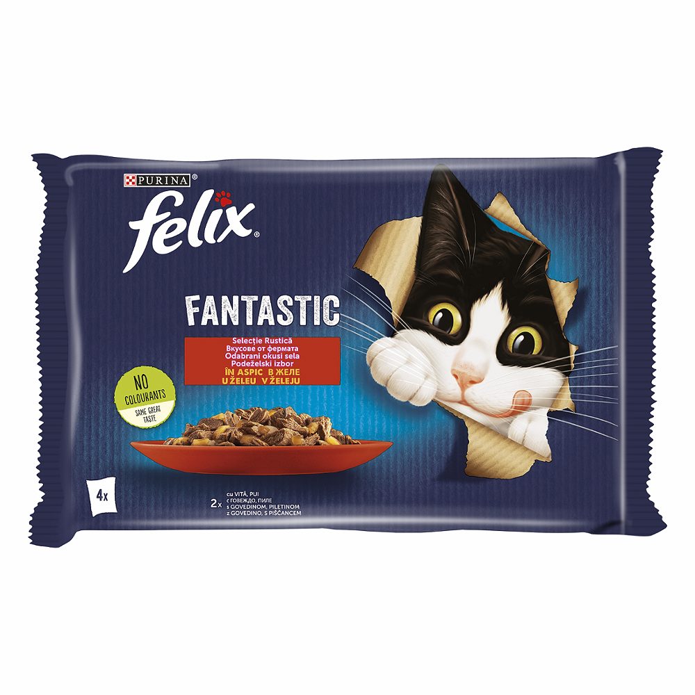 mokra hrana za mačke podeželski izbor v želeju, felix fantastic, 4x85g