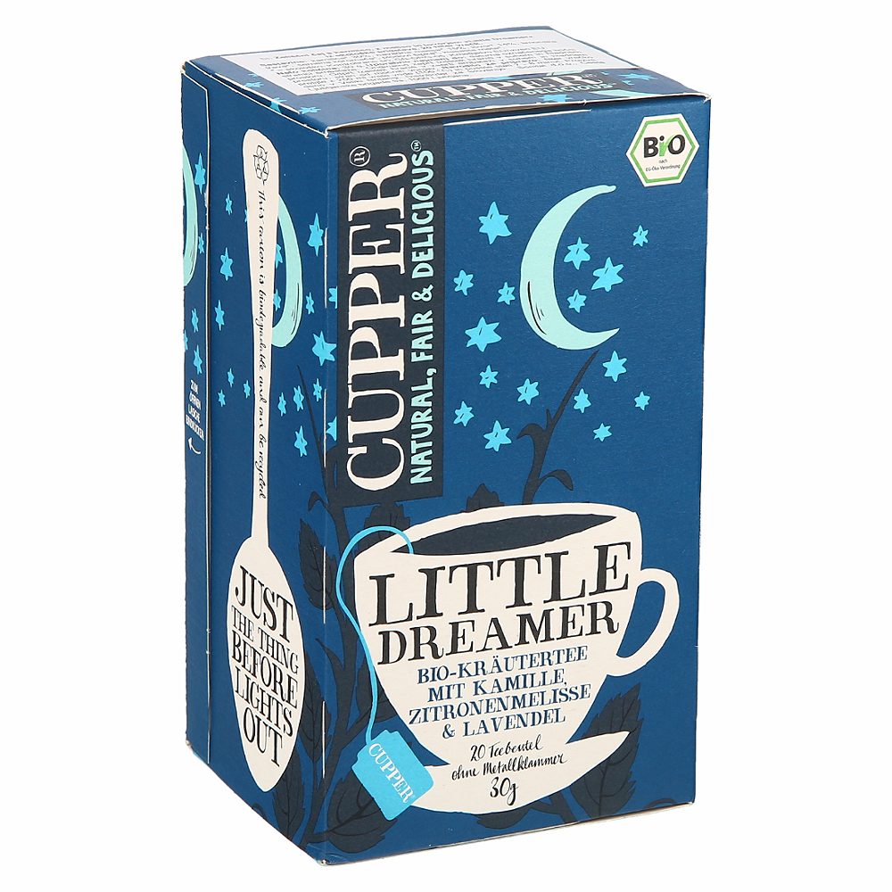 bio zeliščni čaj s kamilico, meliso in lovorjem little dreamer, cupper, 20/1, 30g