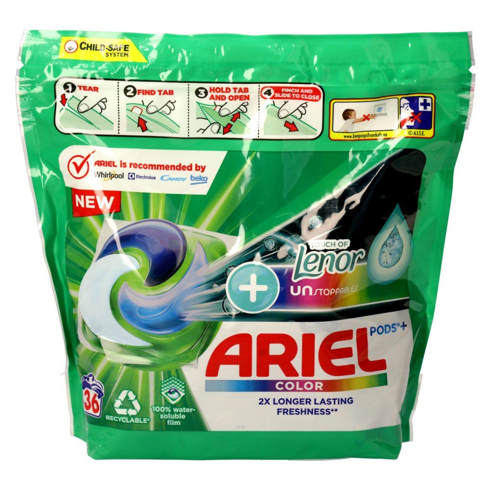 KAPSULE ZA PERILO LENOR UNSTOPPABLES COLOR, ARIEL, 36/1 Blagovna znamka Ariel, ki jo priporočajo ...