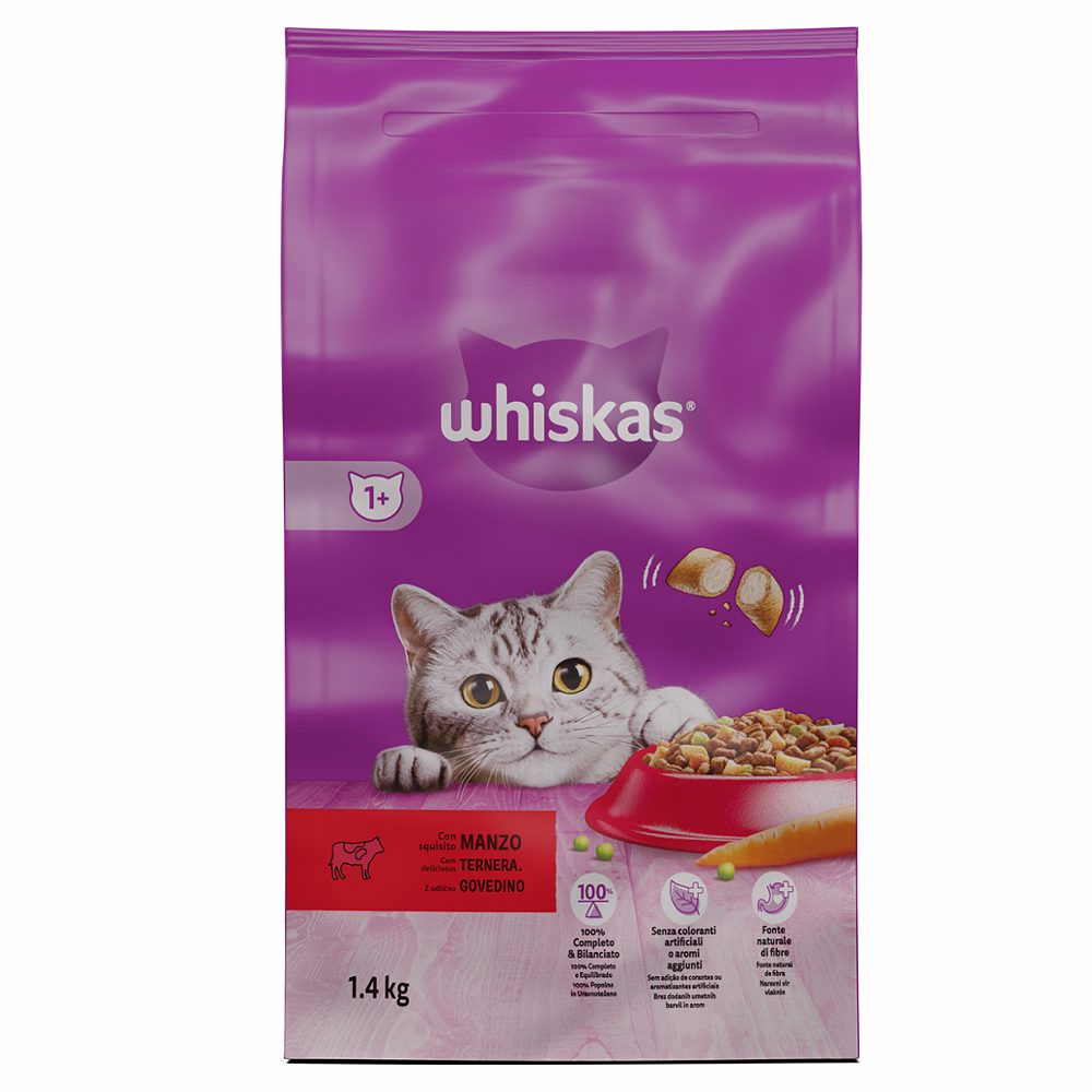 briketi za mačke dry adult govedina, whiskas, 1,4kg